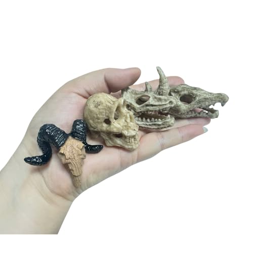 2inch Aquarium Decoration Realistic Animal Skulls Fish Tank Small Skull, Resin Skull Figurine Fish Shrimp Shelter Cave Hideout Turtle Hidden Tank Decoration,Mini Micro Landscaping Decor (4, Grey) - color: Gray