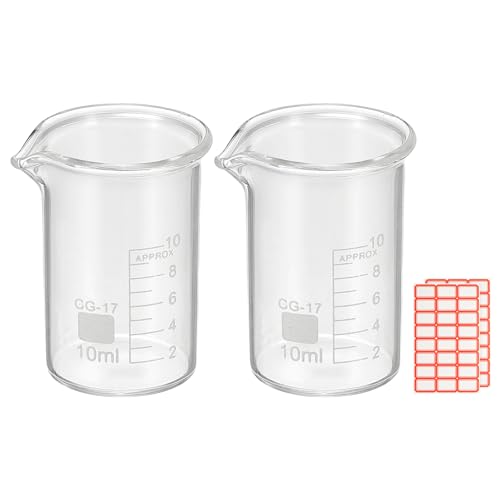 PATIKIL 25ml Glass Beaker, 2 Pack Measuring Glass Beaker Graduated Borosilicate Lab Cups Mug Low Form Heat Safe Transparent with Spout Label for Laboratory Science Kitchen Liquids - size: 25ml