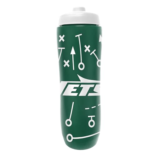 Party Animal NFL Football Squeeze Bottle, 32 oz, New York Jets | Slim, lightweight BPA-free sports water bottle with quick-flow squeeze; fits backpacks & cup holders for kids or adults - color: New York Jets