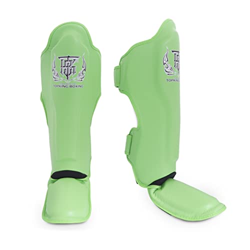 Top King New Pro Leather Shin Guards for Muay Thai - color: Green, size: Medium