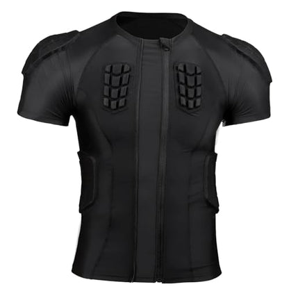 TUOY New Football Rib Chest Protector Shirt Padded Compression Shirts 6 Pads Adult Sizes Dark Black - color: Black, size: XX-Large