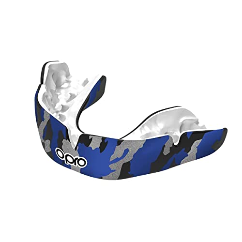 OPRO Instant Custom Fit Moldable Mouth Guard, Dentist Level, Adults & Kids - color: Blue Camo - Black/Blue/Silver, size: Adult (10+)