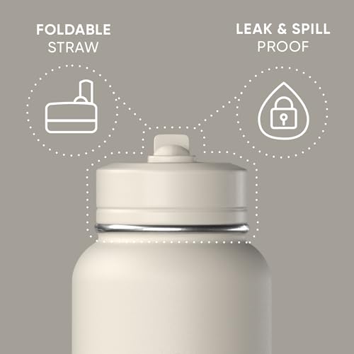 Hydrapeak 32oz Sport Insulated Water Bottle with Straw Lid, Leak & Spill Proof, Keeps Drinks Cold for 24 Hours, Hot for 12 Hours, Premium Stainless Steel Water Bottles (32oz, Stone) - color: Stone