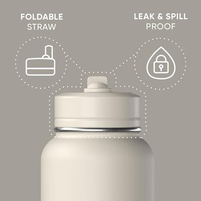 Hydrapeak 32oz Sport Insulated Water Bottle with Straw Lid, Leak & Spill Proof, Keeps Drinks Cold for 24 Hours, Hot for 12 Hours, Premium Stainless Steel Water Bottles (32oz, Stone) - color: Stone