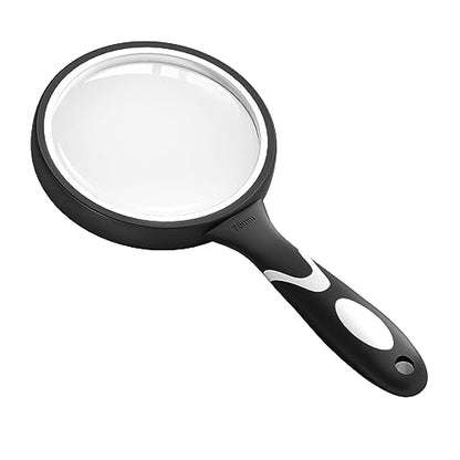 Large Magnifying Glass, 10X Magnifying Glasses for Reading Hobbies Applied to Science Books Hobby Observation Premium Soft Hand Shank Magnifier for Seniors - color: White