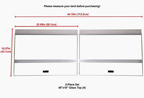H2Pro 48x18 Glass Canopy 2 Piece Set for 75/90/110 Gallon Aquarium Fish Tank (22.08 x 16.57 x 0.16in)