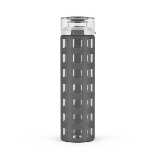 Ello Syndicate Glass Water Bottle with One-Touch Flip Lid, Grey , 20-ounce - color: Grey, size: 20 Ounces