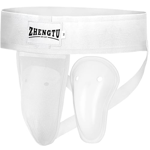 Groin Protector Cup Men, Boys Youth | TPE shell with silicone cushioning, for boxing kickboxing MMA, Muay Thai, karate, BJJ, soccer, baseball, removable cup - color: White, size: Medium