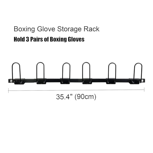 Boxing Gloves Organizer Rack, Boxing Gloves Display Stand Holder, Boxing Gloves Dryer, Wall Mounted Steel Hanging Hooks for Storage Kickboxing, Muay Thai, MMA Training Gloves(35.4in/90cm - Hold 3 Pair - size: 35.4in/90cm - Hold 3 Pairs of Gloves