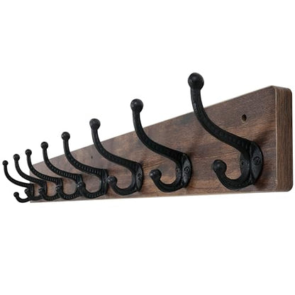 WEBI Rustic Coat Rack Wall Mount,35.43" Long 8 Cast Iron Coat Hooks Wall Mounted,Heavy Duty Wood Wall Coat Hanger Hooks for Hanging Coats,Jacket,Clothes,Backpack,Farmhouse,Rustic Brown - color: Rustic Brown, size: 35 Inch