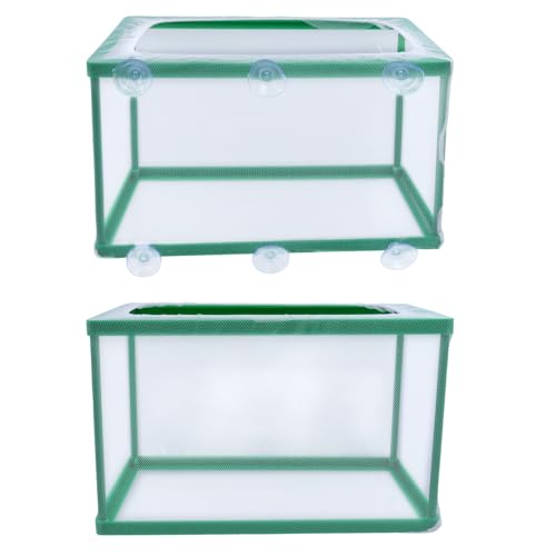 2PCS 10.43" x 5.91" x 5.91" Fish Tank Breeder Green Nylon Fish Incubator Mesh Box Aquarium Fish Fry Hatchery Breeder with Suction Cups - style: 10.43" x 5.91" x 5.91"; Green; without Divider
