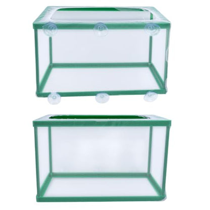 2PCS 10.43" x 5.91" x 5.91" Fish Tank Breeder Green Nylon Fish Incubator Mesh Box Aquarium Fish Fry Hatchery Breeder with Suction Cups - style: 10.43" x 5.91" x 5.91"; Green; without Divider