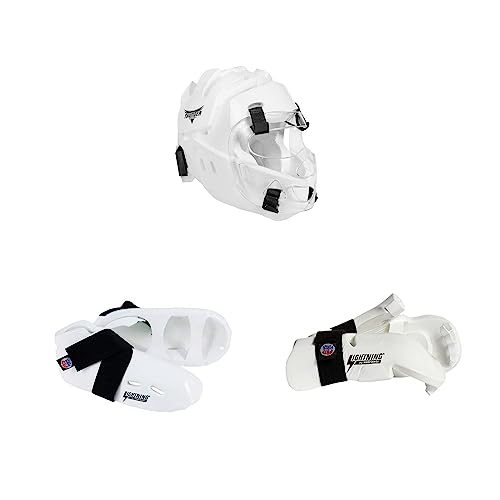 ProForce Lighting 5 Piece Sparring Gear Combo Set with Full Head face mask - color: black, size: adult XL 11-12 shoes