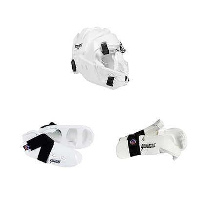 ProForce Lighting 5 Piece Sparring Gear Combo Set with Full Head face mask - color: blue, size: adult large 9-10 shoes