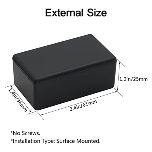 5Pcs ABS Plastic Electrical Project Case Power Junction Box, Project Box Black 2.4 x 1.4 x 1.0 inch (61 x 36 x 25 mm) - size: 2.4" x 1.4" x 1.0"(5pc)