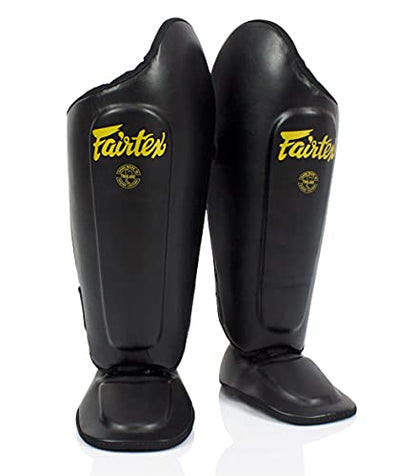 Fairtex SP8 Lightweight Durable Shin Guards, Expanded Side Protection Pads - color: Black, size: Medium