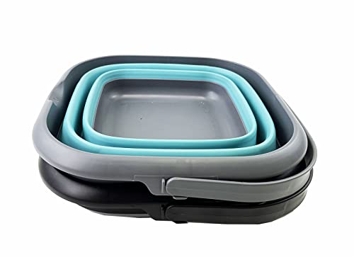 SAMMART 8.5L (2.2 Gallon) Collapsible Square Handy Bucket/Foldable SquareWater Pail/Portable Tub with Handle. Size 31cm (Square) (Alloy Grey + Crystal Blue (Set of 2)) - color: Alloy Grey + Crystal Blue (Set of 2)