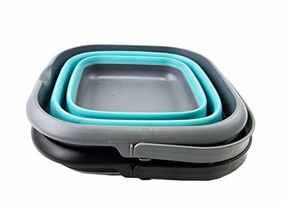 SAMMART 8.5L (2.2 Gallon) Collapsible Square Handy Bucket/Foldable SquareWater Pail/Portable Tub with Handle. Size 31cm (Square) (Alloy Grey + Crystal Blue (Set of 2)) - color: Alloy Grey + Crystal Blue (Set of 2)