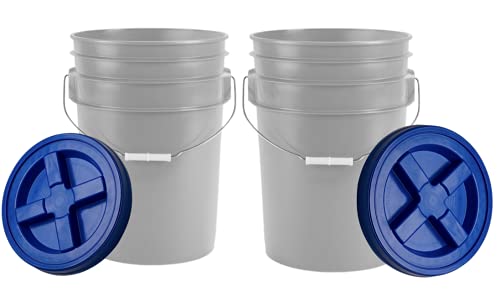 6 Gallon Food Grade BPA Free Made in USA Bucket Pail with Blue Airtight Double Gasket Screw on Lid (Pack of 2)