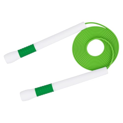 YUEDONG Ergonomic Jump Rope with Non-Slip Handle for Adults | Quick-adjust length, 7.7 in non-slip handle, PVC coated rope carry bag for HIIT speed double unders and endurance training - color: Green, size: 3MM