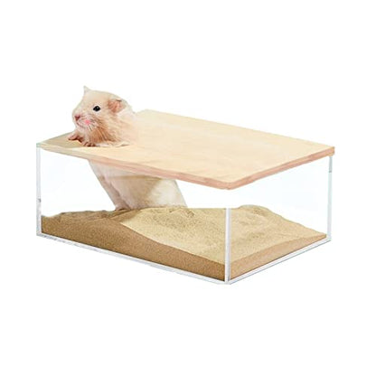Hamster Sand Bath Box Transparent Acrylic Small Animals Shower Bathtub Guinea Pigs Digging Sand Container Cage Accessories for Lemmings Gerbil Mice Hedgehog Chinchilla (Rectangle) - size: Large - Rectangle