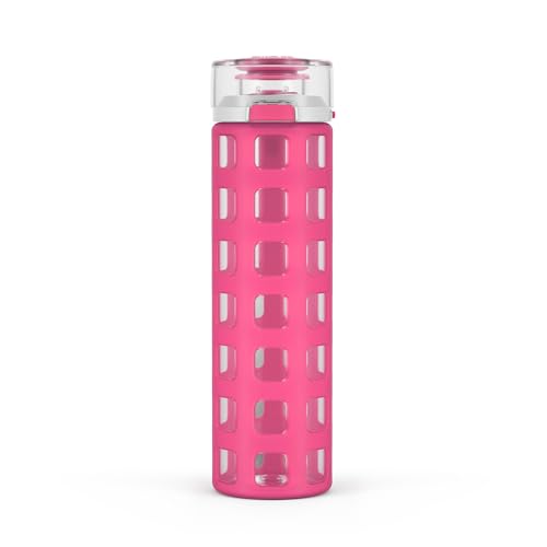 Ello Syndicate 20oz Glass Water Bottle with Flip Lid and Sleeve, Pink - color: Pink, size: 20 Ounces