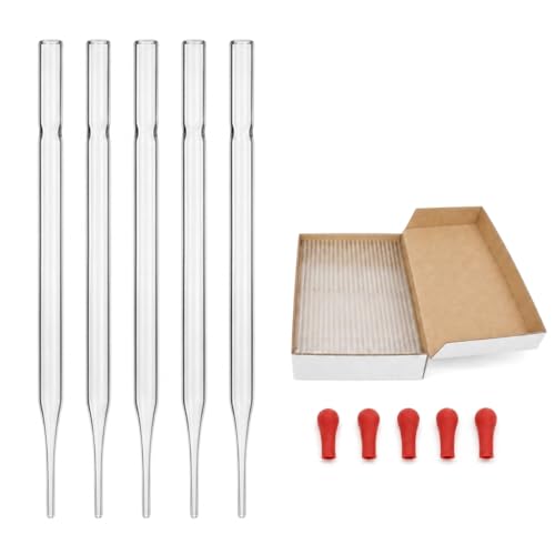 5-3/4 Inch Pasteur Glass Pipettes, 250 PCS High-Transparency Borosilicate Glass Droppers, Reusable Lead-Free Lab Pipettes for Precision Liquid Transfer, Essential Oils and Chemistry
