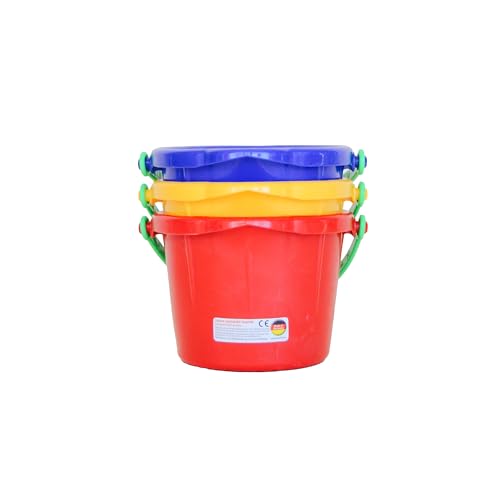 Spielstabil Beach Toys Bundle - 3 Pack of Small Sand Pails (1 Red, 1 Blue, 1 Yellow Beach Bucket) - Sand Buckets for Kids and Outdoor Play Equipment for 18 Months and Up