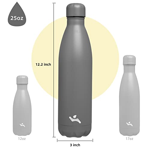 Konokyo 25 oz Insulated Stainless Steel Water Bottle, Gray - color: Gray, size: 25 Ounces