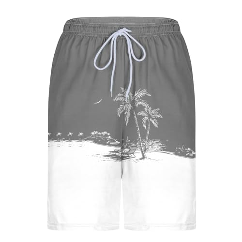 Men's Swim Trunks with Compression Liner Drawstring Bathing Suits Board Beach Shorts with Pockets - color: Gray, size: Medium