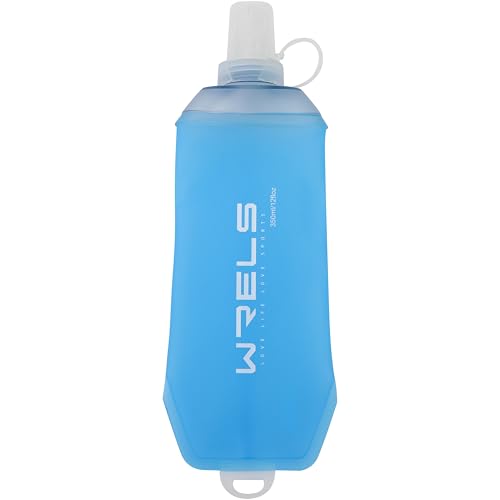 WRELS 200ml/350ml/500ml Collapsible Soft Flask,BPA Free Folding Soft Water Bottle with Hanging Ring,Lightweight TPU Hydration Flask for Running Marathon Cycling Hiking - color: Blue-350ml*1