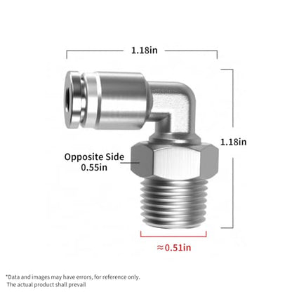 PNEUMATIC 304 Stainless Steel Male Elbow 1/4 Inch Tube OD x 1/4 Inch NPT Thread 90 Push to Connect Tube Fitting (Pack of 2) - size: 1/4"OD x 1/4"NPT