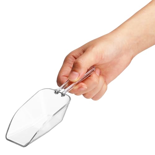 Hestya 4 Pcs Multi Purpose Clear Plastic Scoops for Candy Buffet Acrylic Kitchen Ice Food Popcorn Scoops for Protein Powders, Ice Cream, Coffee, Tea Jar (6.69 Inch)
