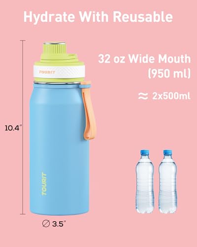 TOURIT 32oz Stainless Steel Wide Mouth Water Bottle, Double-Wall Vacuum Insulation with Spout Lid for Sports and Travel, Pink - color: Pink