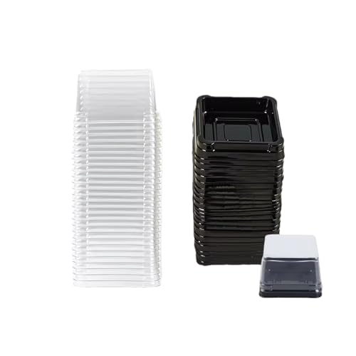 50Pcs Square Plastic Cake Boxes with Lids, 2.73" Clear PET Dessert Containers for Cupcakes, Muffins, Pastries, Bakery Packaging for Wedding, Birthday, Party Favors (black base) - color: black base