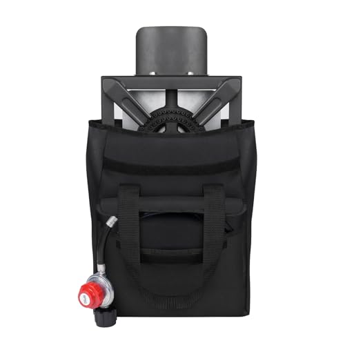 Heavy-Duty Carrying Case for Single Burner High-Pressure Propane Stove, 600D Waterproof Travel Storage Bag for Outdoor Gas Burner with Pockets, Perfect for Camping, Tailgating & Seafood Boil