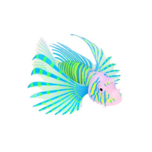 Worparsen Floating Lionfish Aquarium Silicone Lionfish Ornament Silicone Lionfish Model Realistic Fish Tank Decoration with Glow in Dark Feature Blue - color: Blue