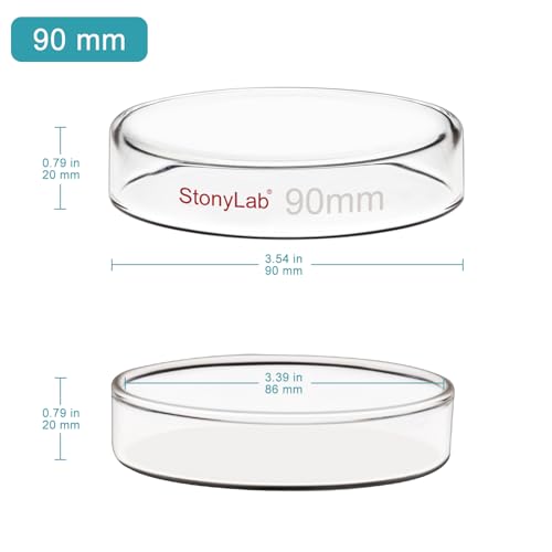 stonylab Glass Petri Dish with Lid, 5-Pack Borosilicate Glass Clear Culture Dish for Laboratory, 90x20 mm
