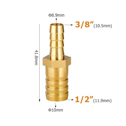 Brass Hose Barb Reducer 1/2" to 3/8" Barbed Reducer Fitting Reducing Splicer Mender Union Adapter for Air Water Fuel