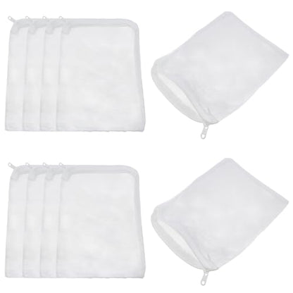 10PCS White Mesh Aquarium Filter Bags Aquarium Filter Media Bags with Zipper for Activated Carbon 5.9 x 7.8 inches for Pools and Ponds