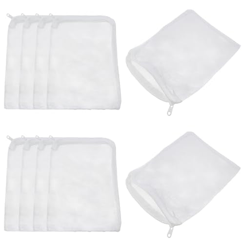 10PCS White Mesh Aquarium Filter Bags Aquarium Filter Media Bags with Zipper for Activated Carbon 5.9 x 7.8 inches for Pools and Ponds