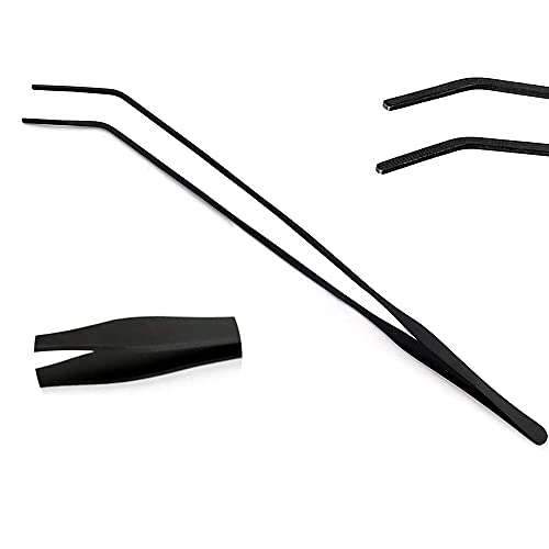 Aquarium Tweezers Extra Long 15 inches, Stainless Steel Curved Tweezers 38cm Extra Long Tweezers for Fish Tank Plant Aquascape Tools, Feeding Tongs Black