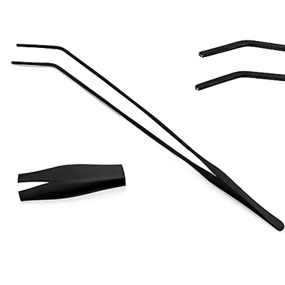 Aquarium Tweezers Extra Long 15 inches, Stainless Steel Curved Tweezers 38cm Extra Long Tweezers for Fish Tank Plant Aquascape Tools, Feeding Tongs Black