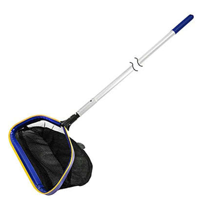 Pool Deep Skimmer Net with 3ft - 10ft 1.0mm Thick Adjustable Aluminum Pole & Fine Mesh Bag Leaf Skimmer Rake Net for Above Ground & Inground Swimming Pools, Removes All Debris - size: Pool Rake with Pole