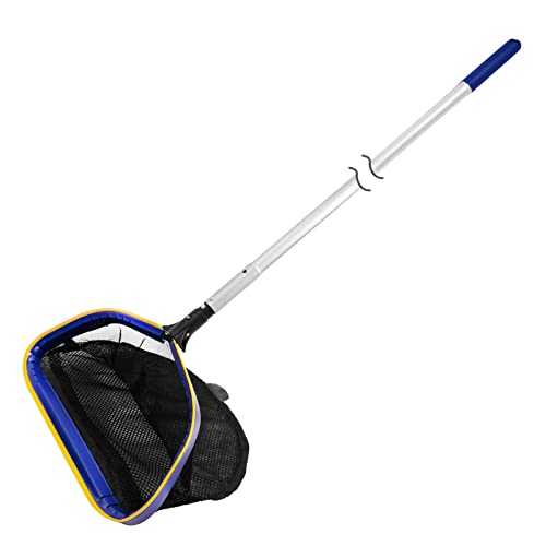 Pool Deep Skimmer Net with 3ft - 10ft 1.0mm Thick Adjustable Aluminum Pole & Fine Mesh Bag Leaf Skimmer Rake Net for Above Ground & Inground Swimming Pools, Removes All Debris - size: Pool Rake with Pole