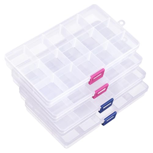 15 Grids Plastic Bead Organizer Box, Clear Organizer Container Storage Box, Adjustable Dividers for bead arts and crafts.(4 Pack) - color: Clear, size: 15 Grids Adjustable (4 pack)