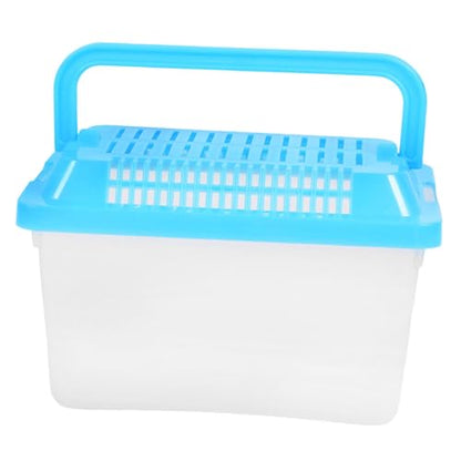 YARNOW Plastic Fish Tank with Lid, 5.9 x 3.9 x 3.5 Inch, Small Reptile Carrier for Travel, with Multiple Ventilation Holes, Blue