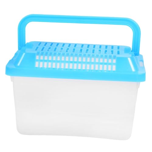 YARNOW Plastic Fish Tank with Lid, 5.9 x 3.9 x 3.5 Inch, Small Reptile Carrier for Travel, with Multiple Ventilation Holes, Blue