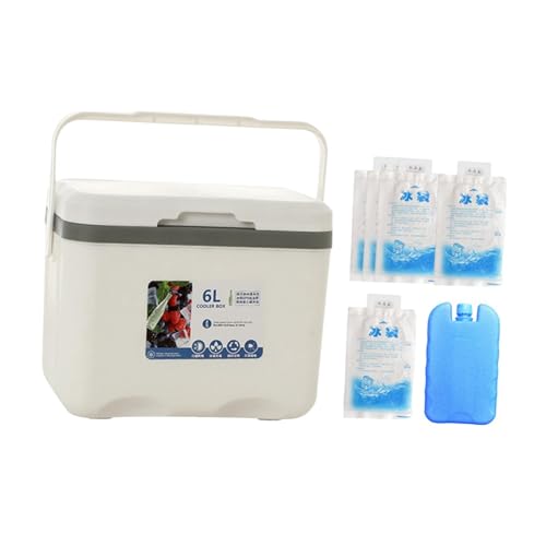 Menolana Camping Cooler, Ice Box Chest, for Freeze/Hot Food 6 L with Ice Pack Cold Storage Case for Yard Camping Beach Hiking Fishing - color: White
