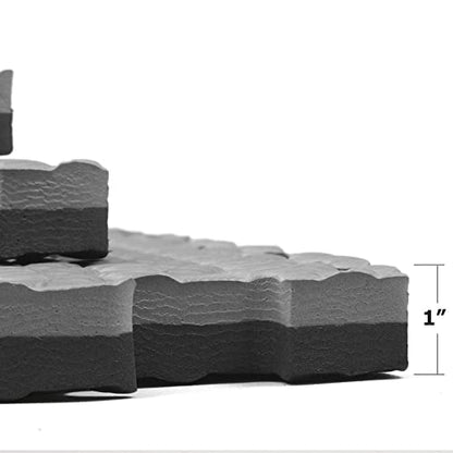 1" Extra Thick 48 sq ft Reversible EVA Gym Foam Floor Mat Tiles (24" x 24"), Steel Pattern, 12 pcs, Black & Grey